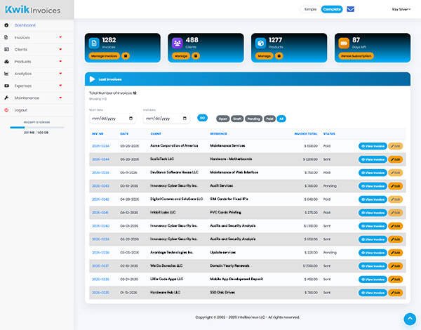 Kwikinvoices Dashboard Preview